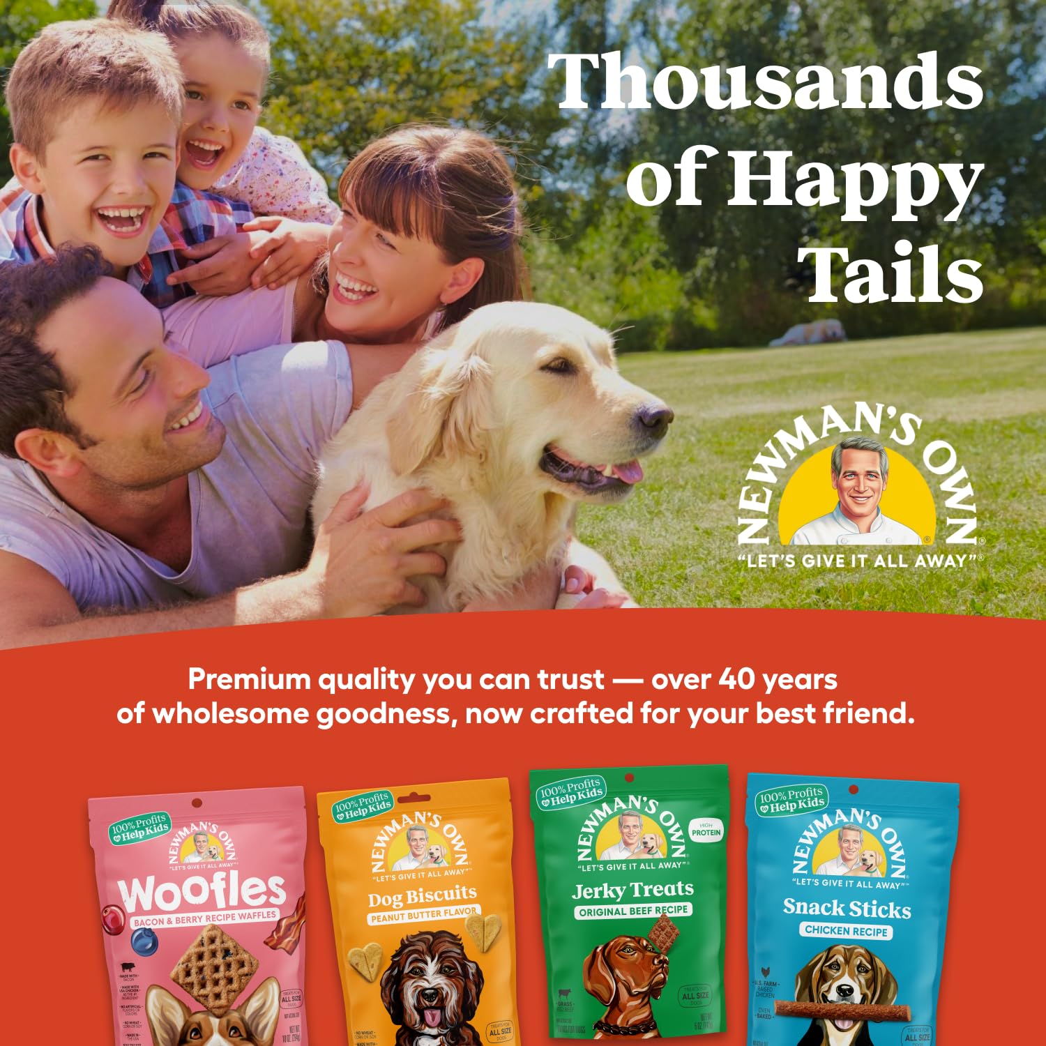 Newman's Own Dog Biscuits shown with their organic ingredient details.