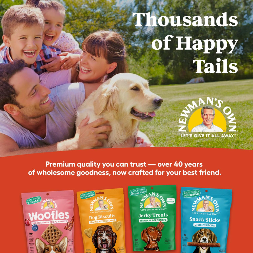 Newman's Own Dog Biscuits shown with their organic ingredient details.