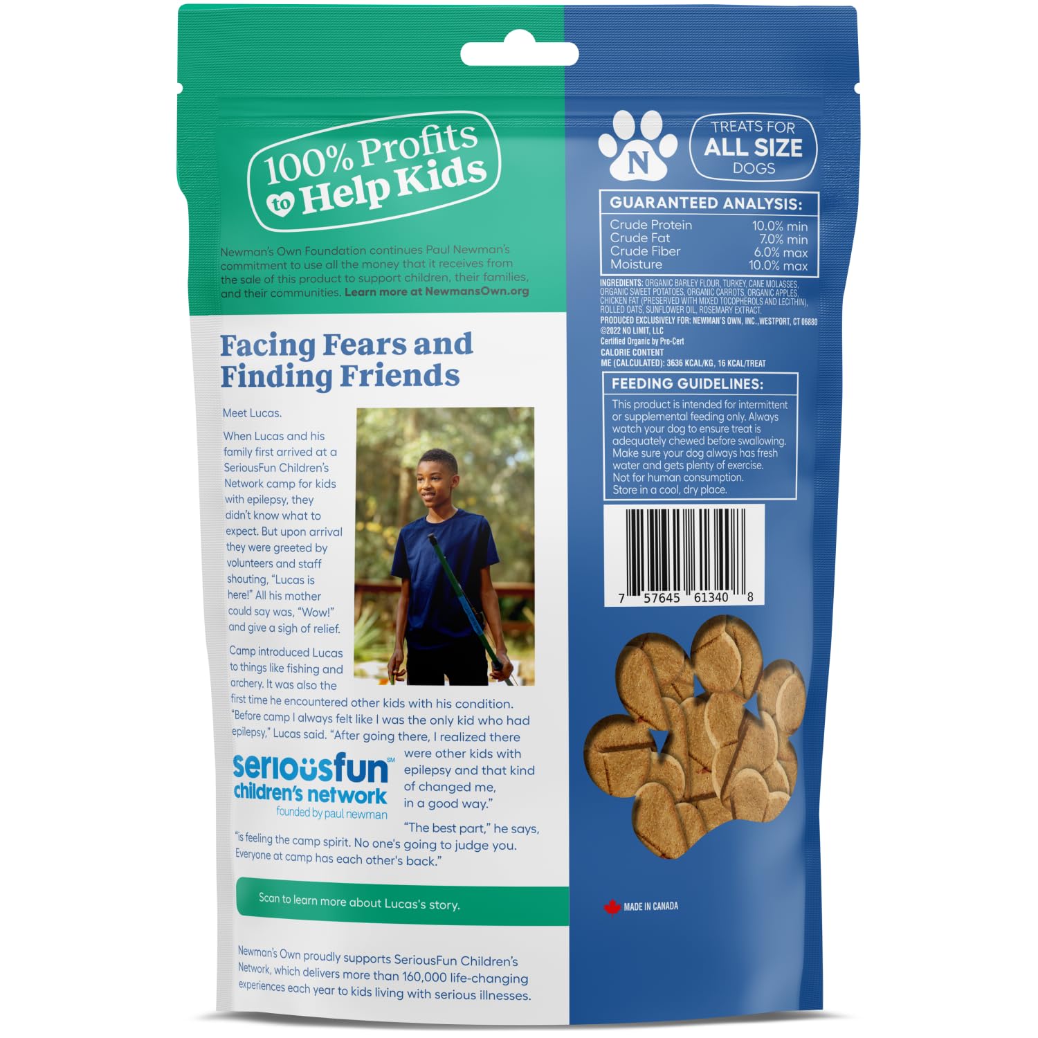 Newman's Own Dog Biscuits shown as a six-bag pack.