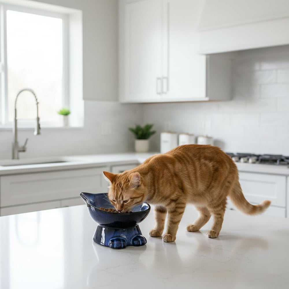 Nihow Elevated Cat Bowl presented during a cat’s mealtime.