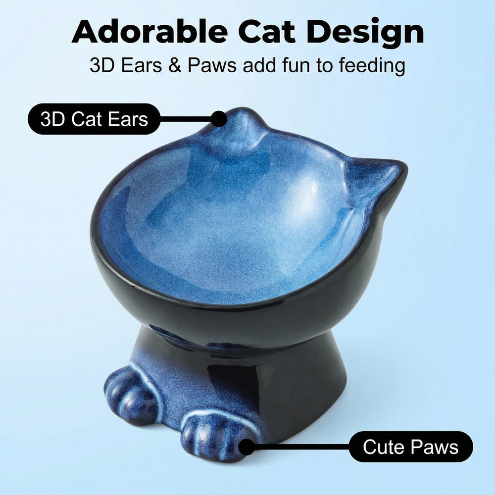 Nihow Elevated Cat Bowl highlighting its cat-shaped design.