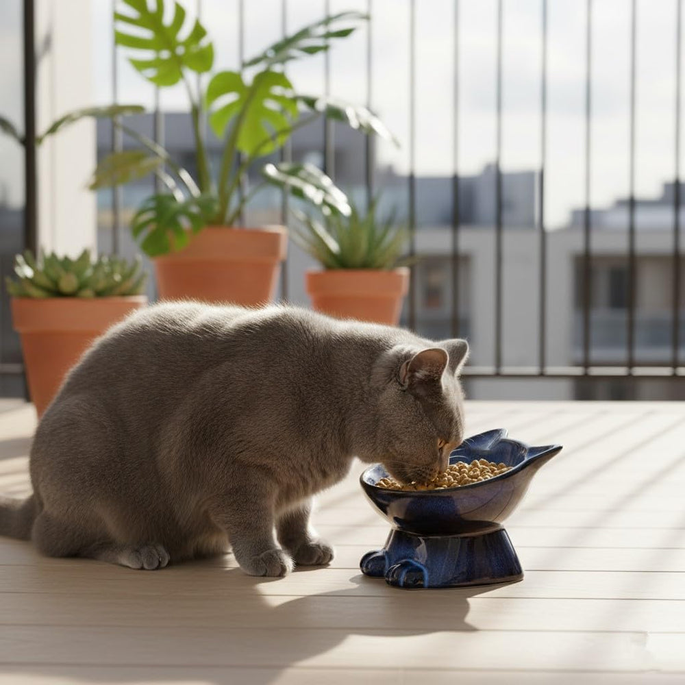 Nihow Elevated Cat Bowl shown during routine bowl cleaning.