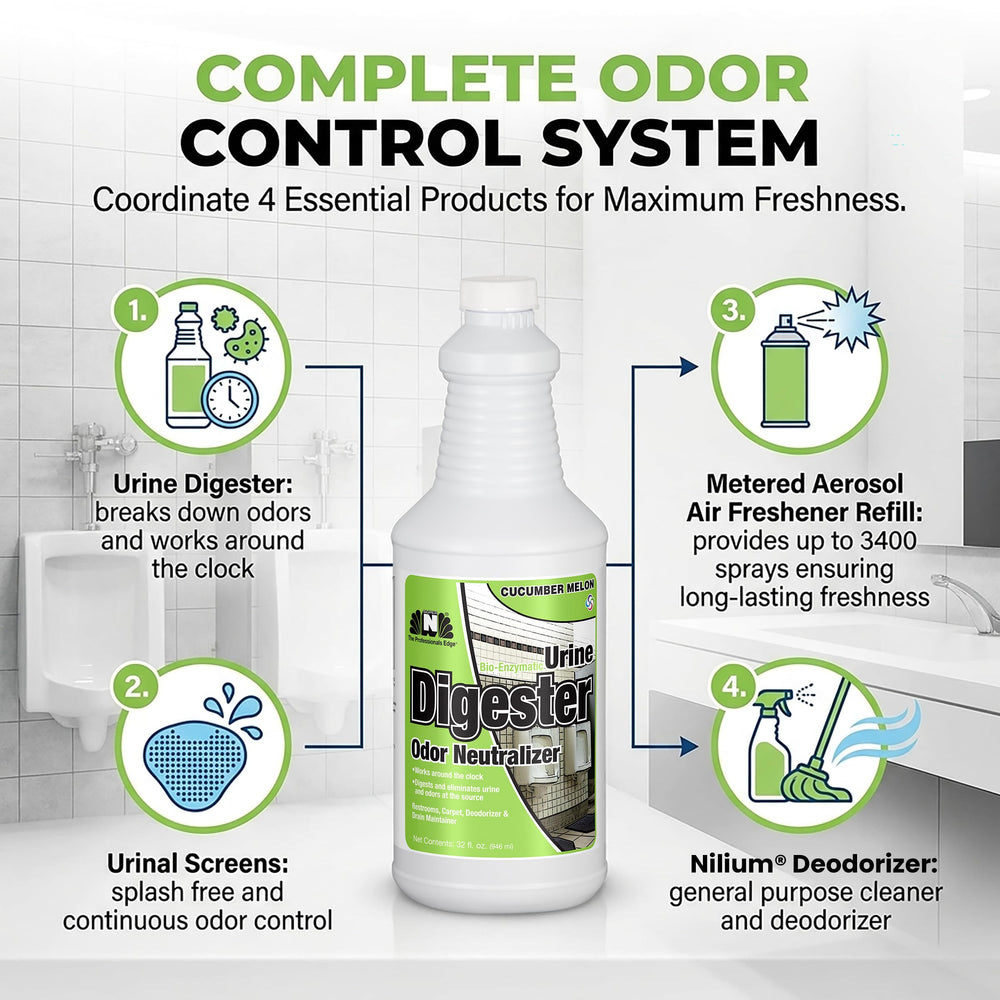 Nilodor urine enzymatic cleaner being used on a tiled surface.