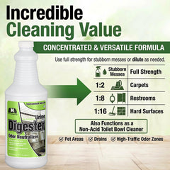 Nilodor urine enzymatic cleaner shown in a toilet bowl cleaning application.