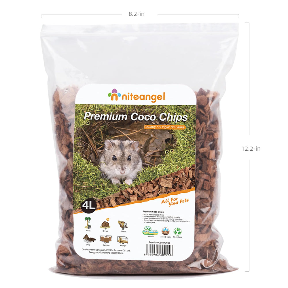 Niteangel coco and cork hamster bedding shown in a close-up of the natural fiber.