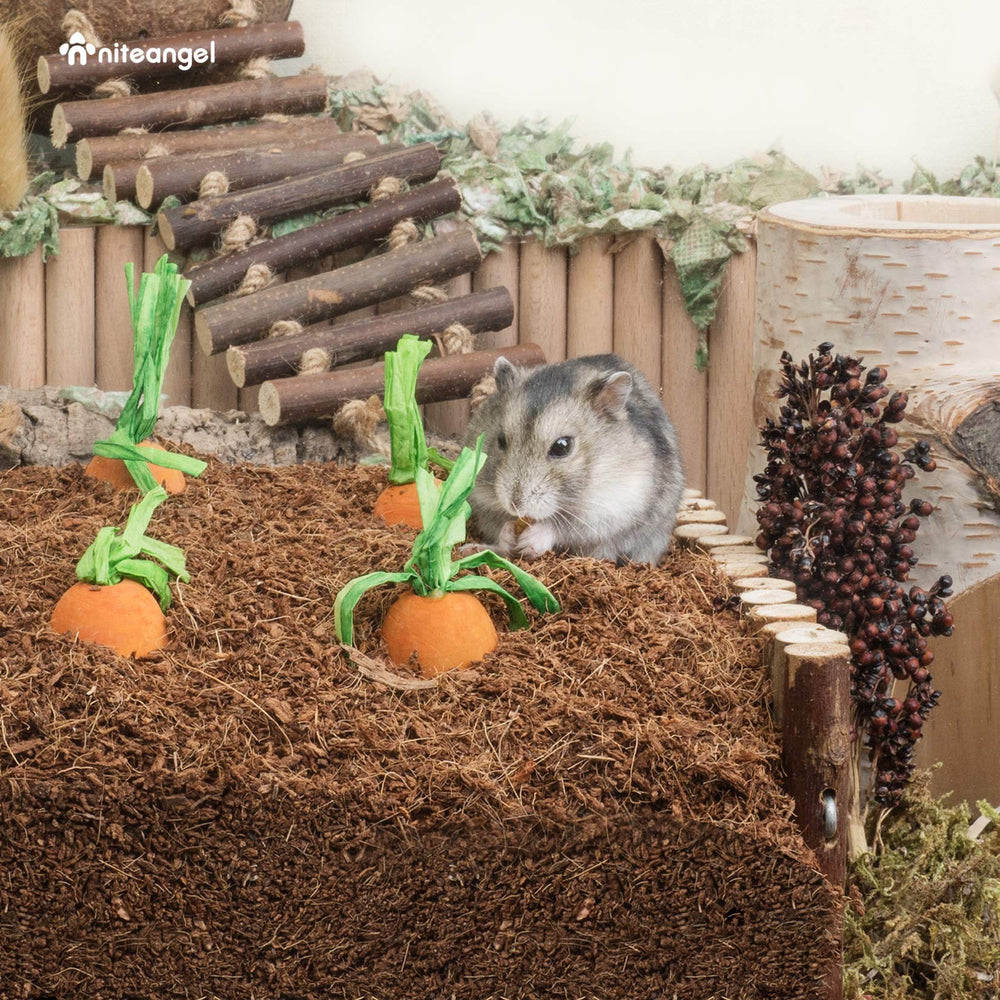 Niteangel hamster bedding spread in a habitat for digging and burrowing.