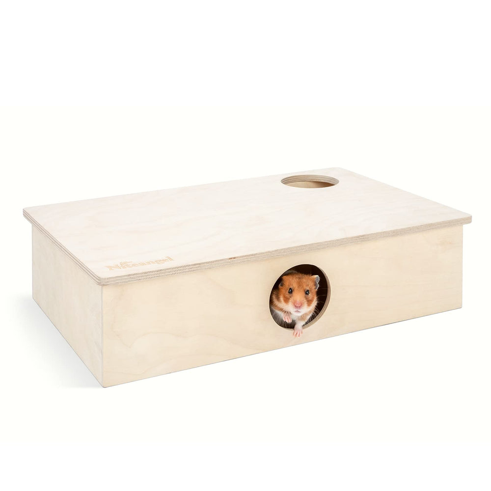 Niteangel hamster house maze shown from the front with its two entrances.