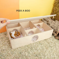 Niteangel hamster house maze with the removable roof lifted to reveal the interior.