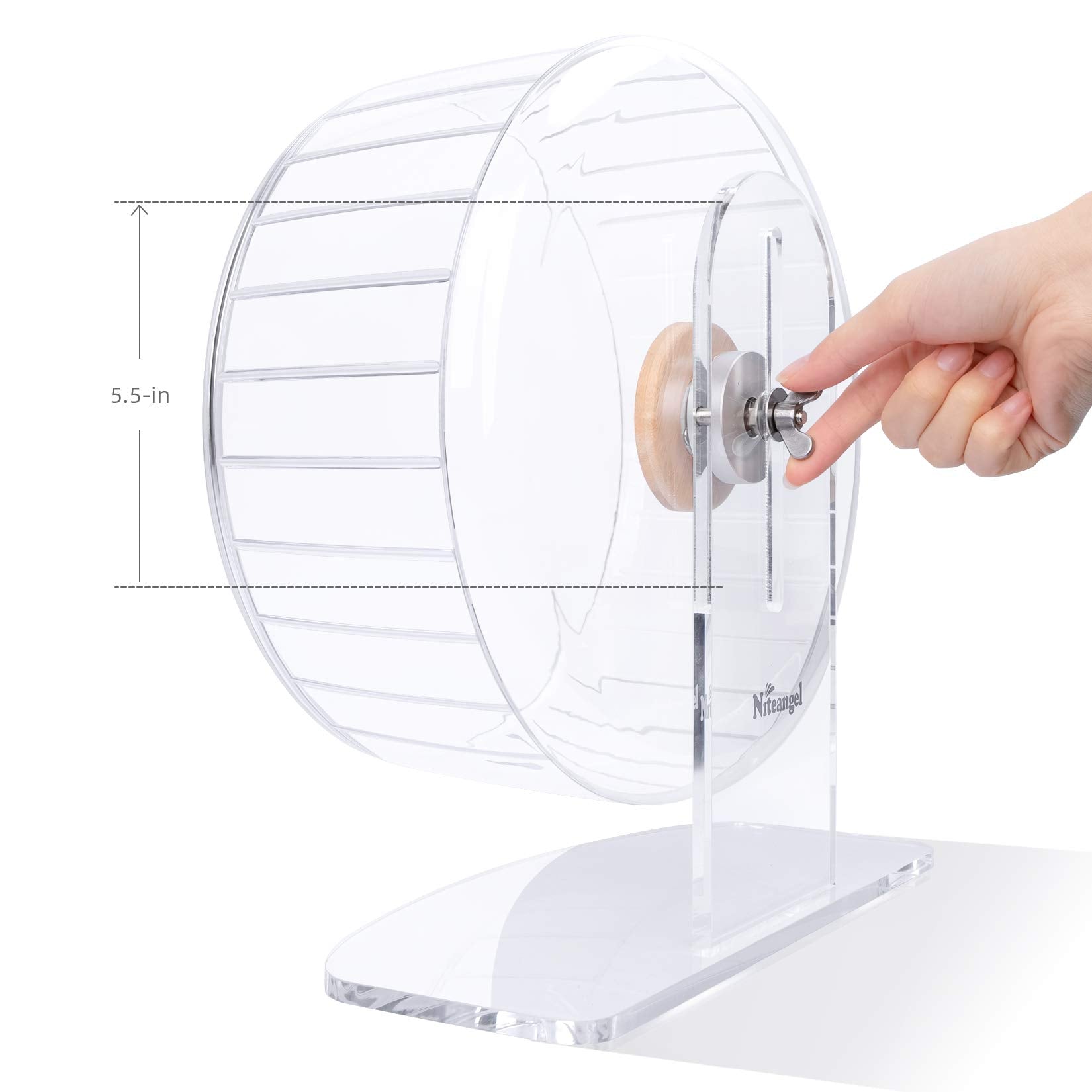 Niteangel hamster exercise wheel detail of its acrylic base.