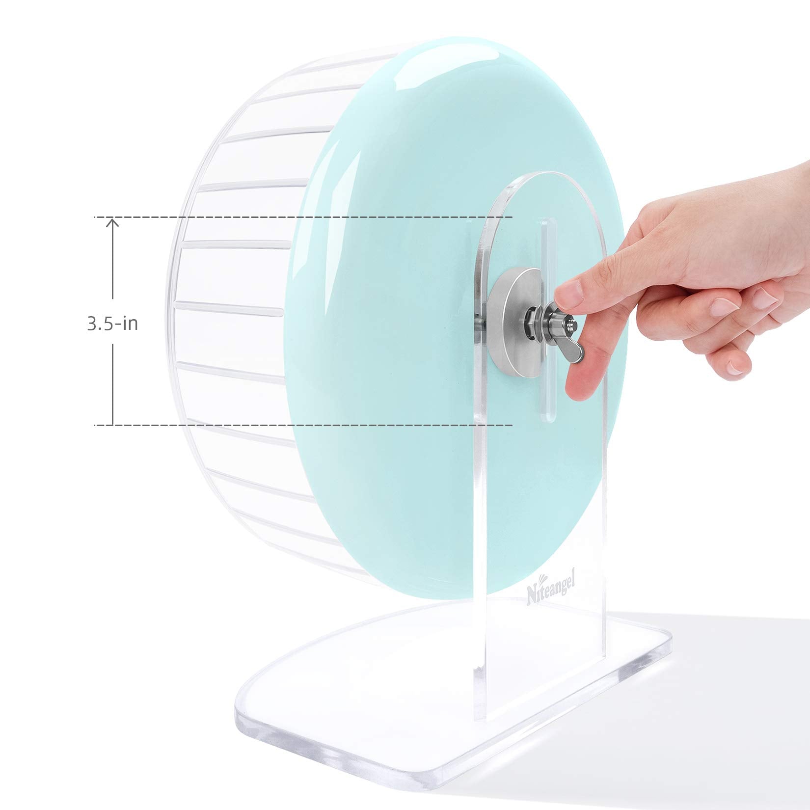Close-up of the acrylic base on the Niteangel hamster wheel.