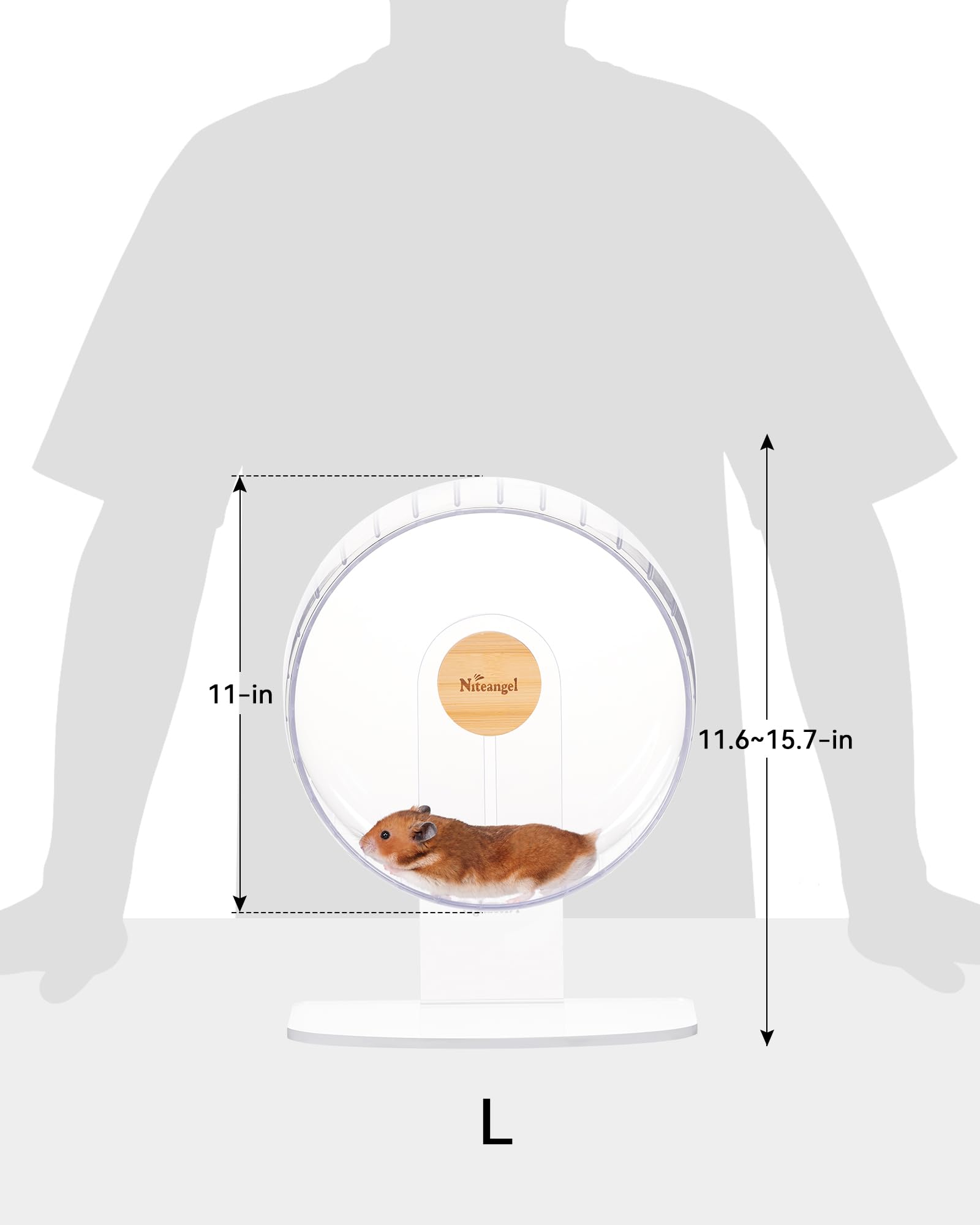 Niteangel hamster exercise wheel showing its adjustable drum height.