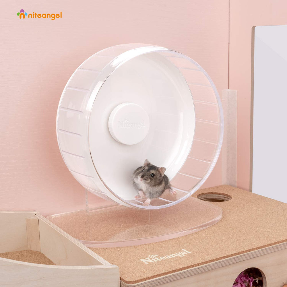 Niteangel hamster wheel showing the adjustable height of the running drum.