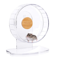 Niteangel hamster exercise wheel shown from the front with its running drum and base.