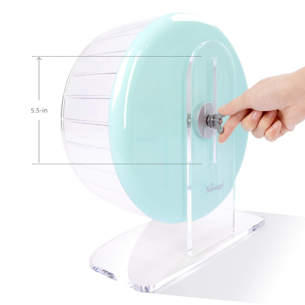 Niteangel hamster exercise wheel showing its adjustable drum height.