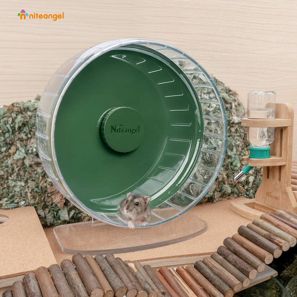 Niteangel hamster exercise wheel detail highlighting its wide running track.