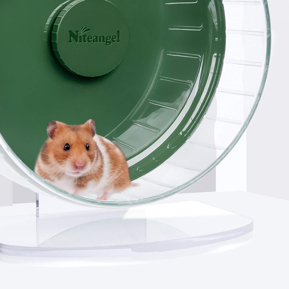 Niteangel hamster exercise wheel shown from the side to display its freestanding design.