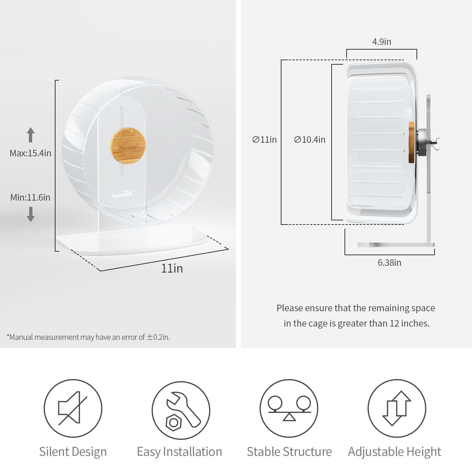 Niteangel hamster exercise wheel shown from a side angle.