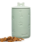 NIXBYO ceramic dog treat jar shown from the front with its lid.