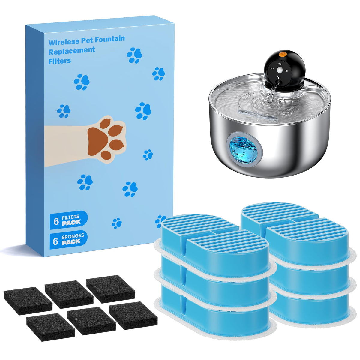 NOBXBON cat water fountain filter replacement set shown from the front.