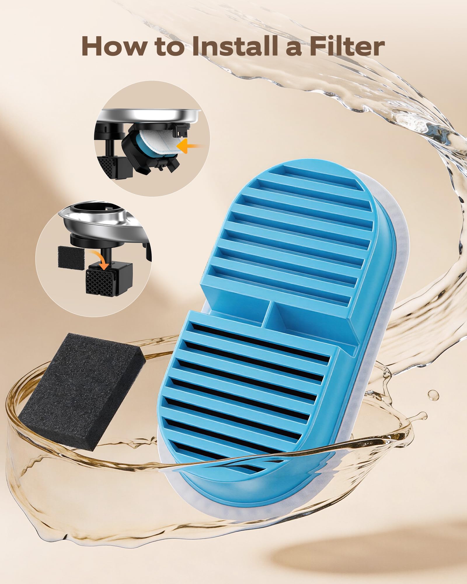 NOBXBON cat water fountain filter shown ready for installation.