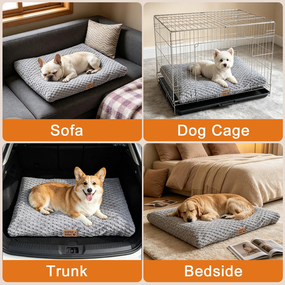NOFKYNOXA dog bed shown after expanding from vacuum-packed storage.