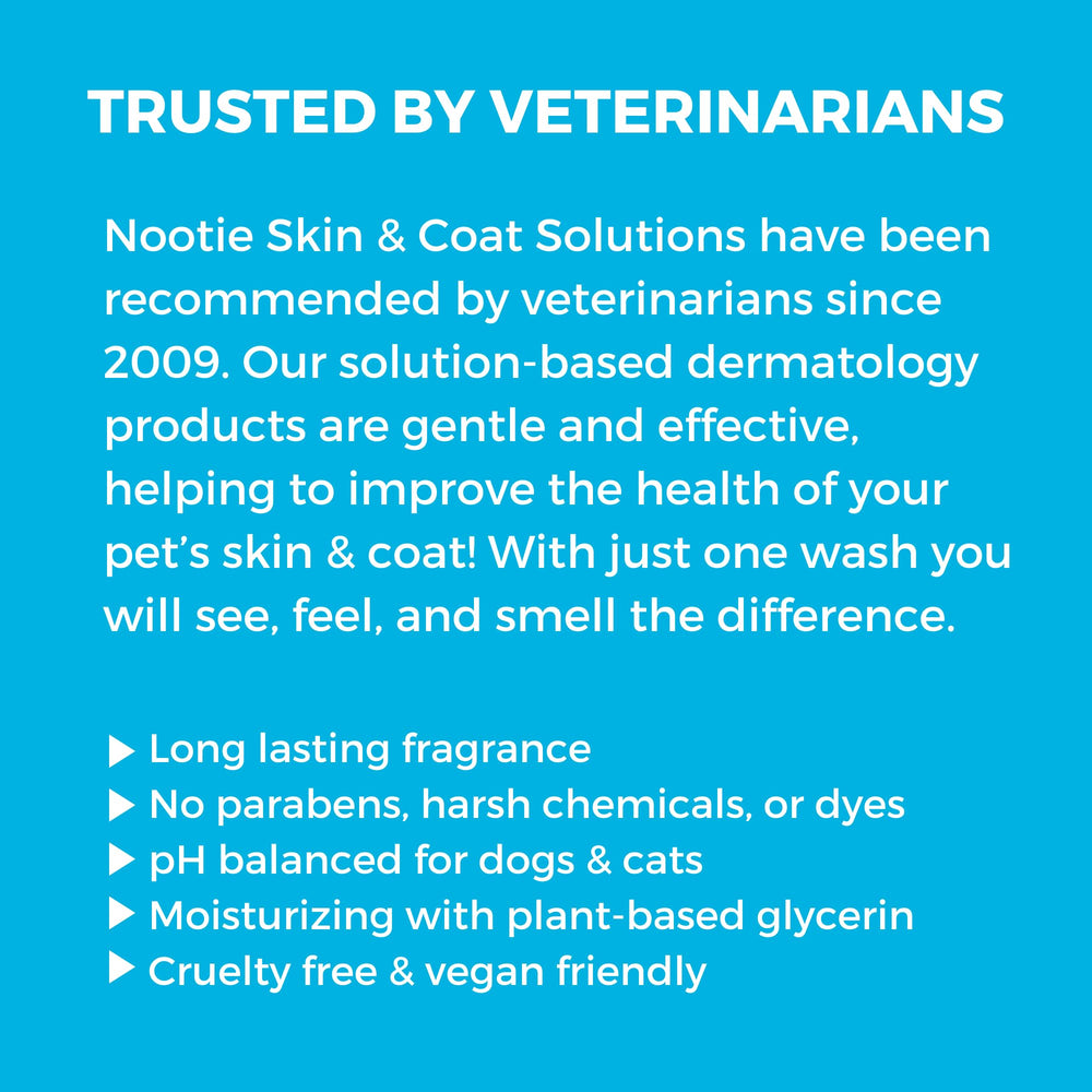Nootie Pet Shampoo shown during a dog grooming routine.