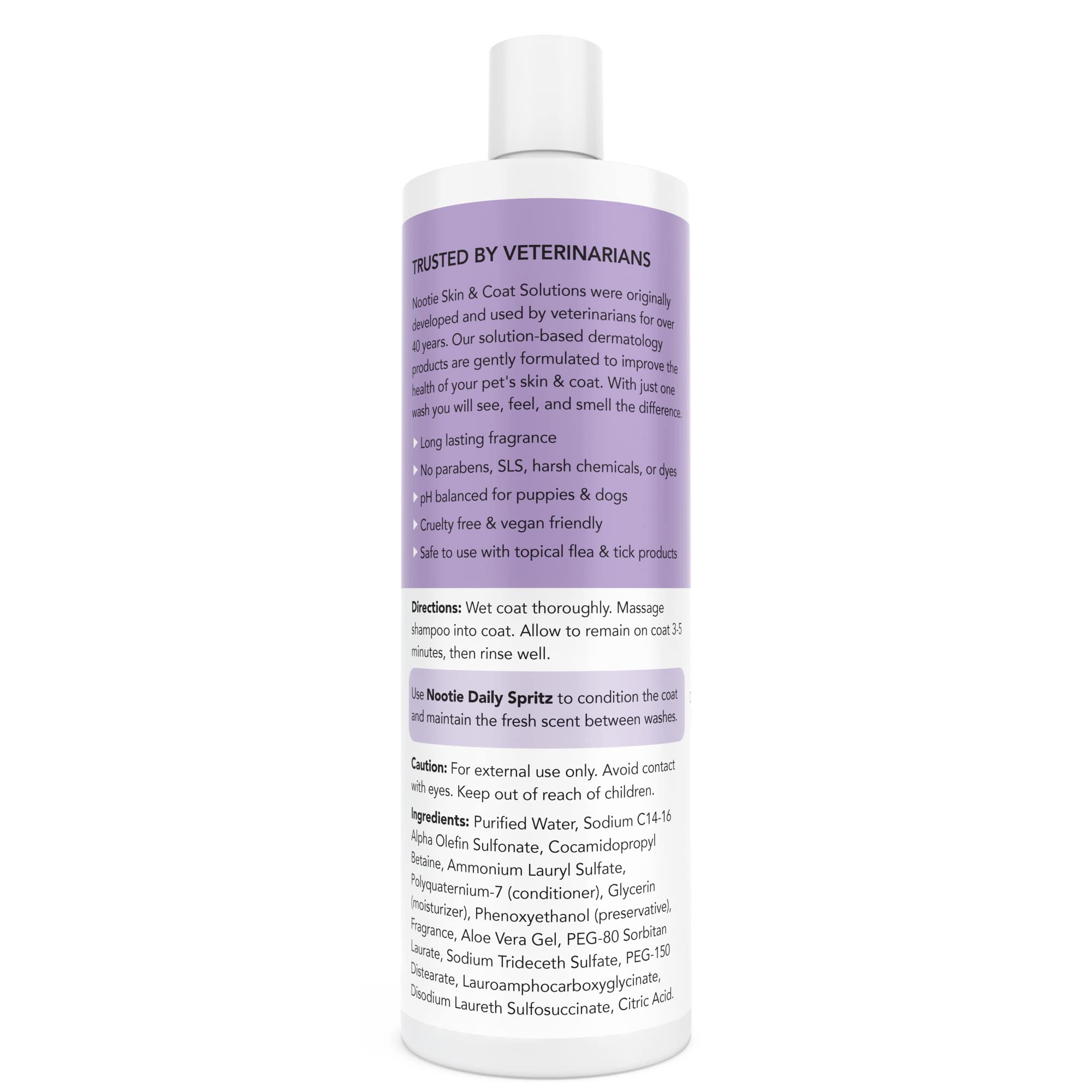 Nootie puppy shampoo highlighting its natural ingredients.