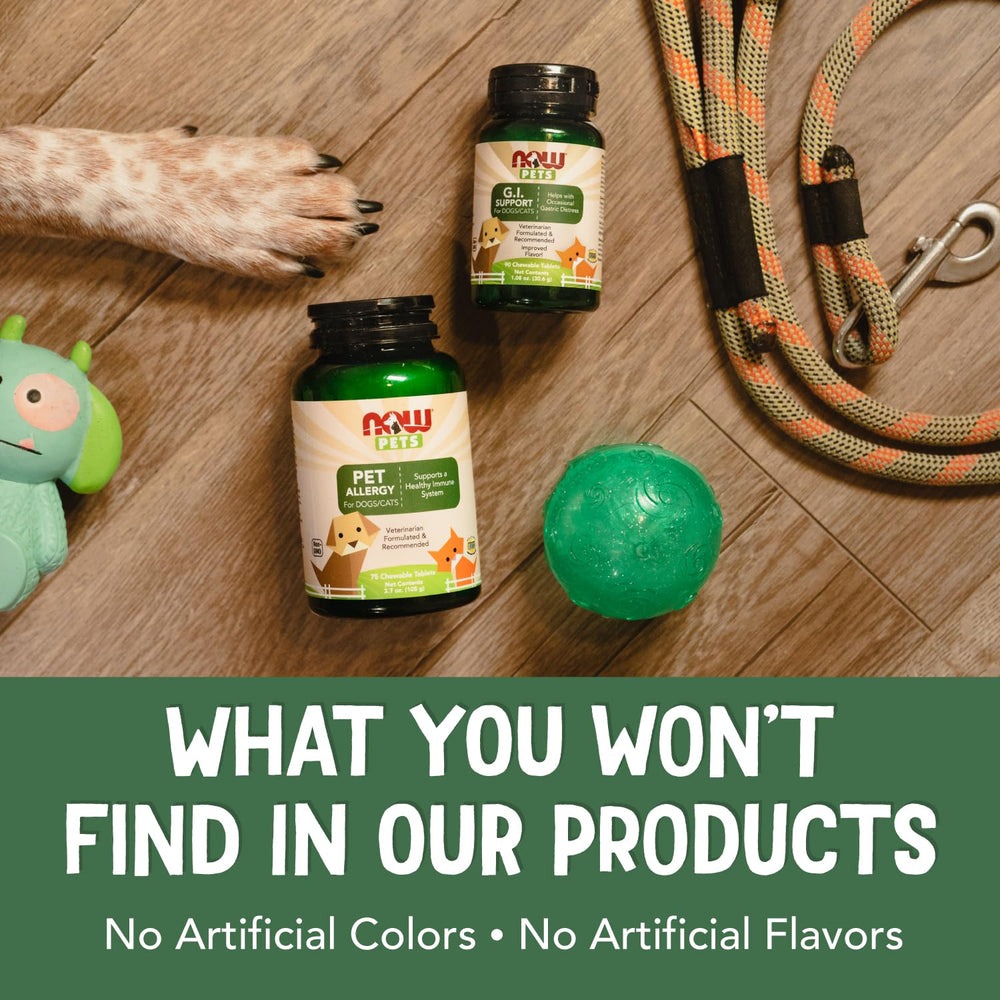 NOW Pets Immune Support pictured with a cat and a dog.