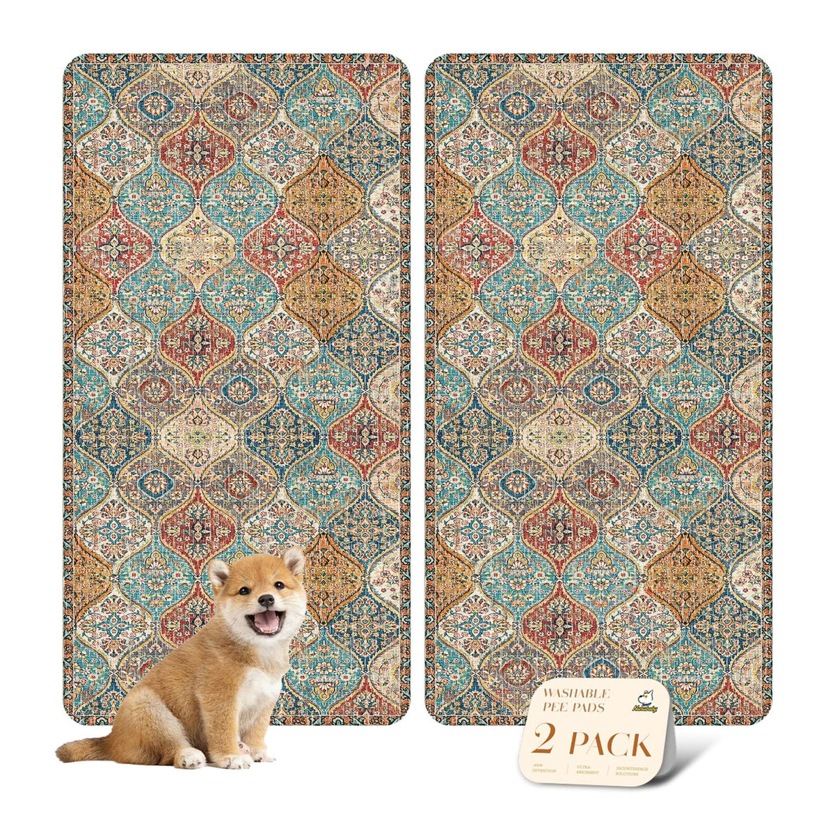 nunubaby washable dog pee pad shown from the front in Cream/Multi.