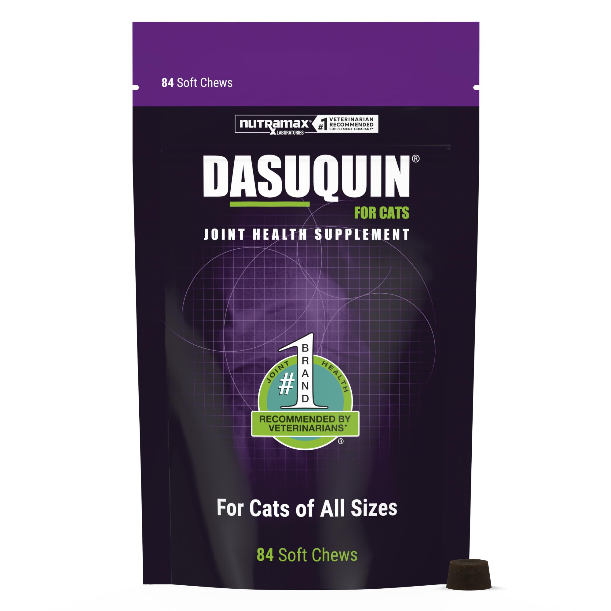 Nutramax Dasuquin cat joint supplement shown from the front.
