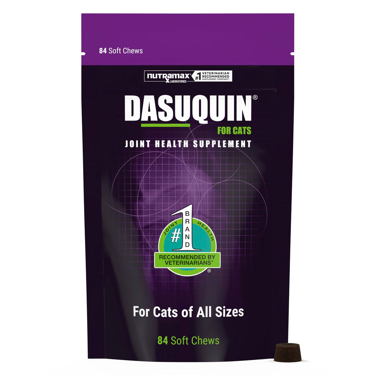 Nutramax Dasuquin cat joint supplement shown from the front.