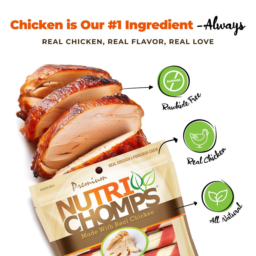 Nutri Chomps chicken dog chew close-up showing its twisted texture.
