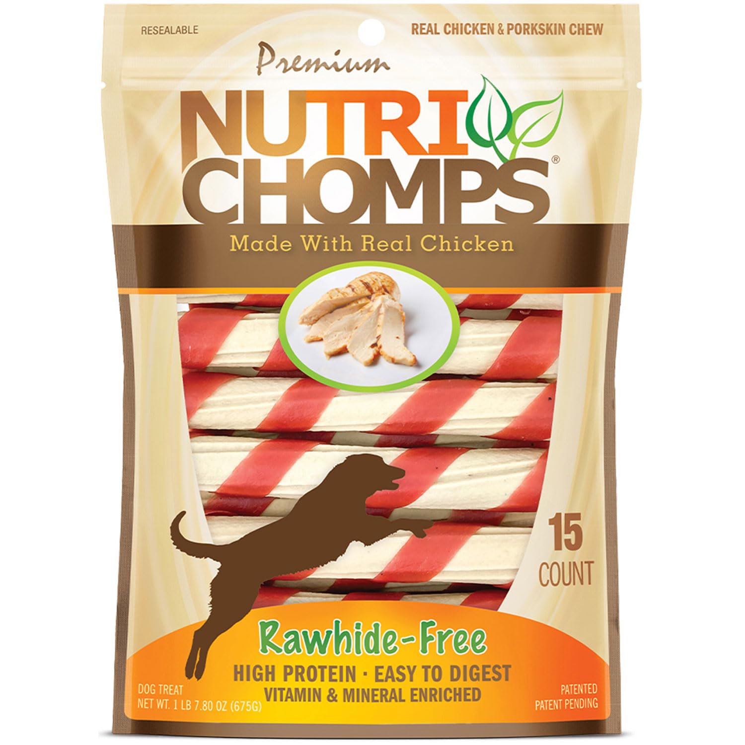 Nutri Chomps dog chews shown with the front of the package.