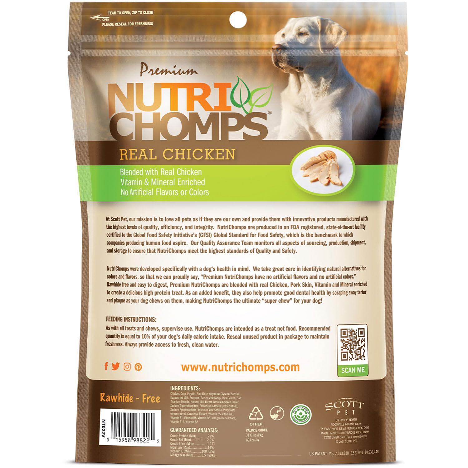 Nutri Chomps dog chews shown as a 15-count pack.
