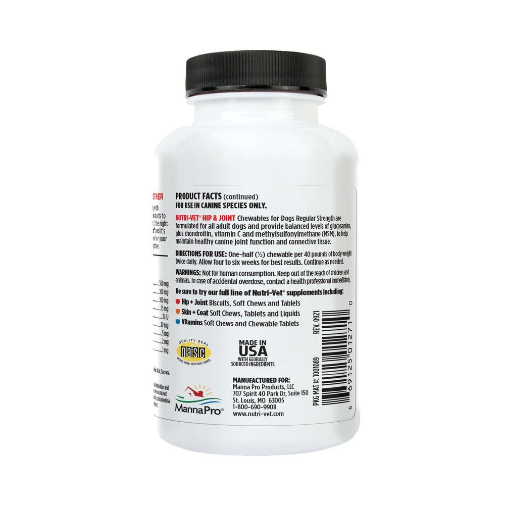 Nutri-Vet Hip & Joint Dog Supplement package showing its 75-tablet count.