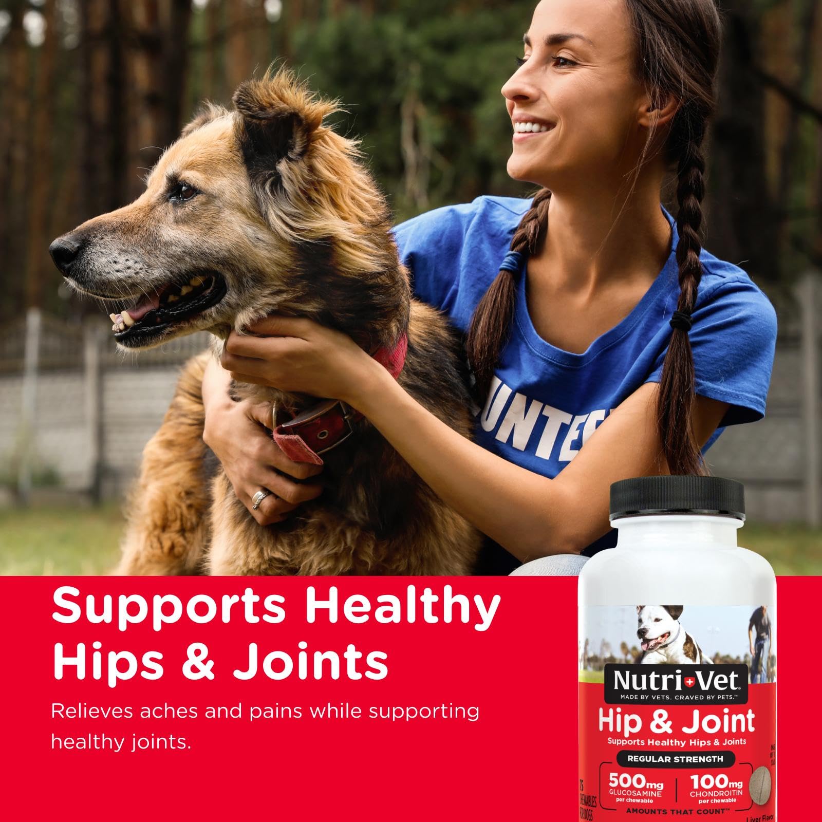 Nutri-Vet Hip & Joint Dog Supplement chewable tablet shown in close-up.