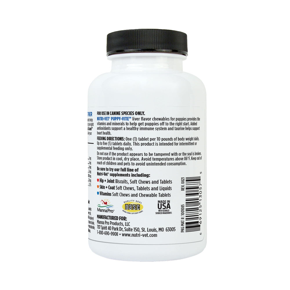 Nutri-Vet Puppy multivitamin highlighting NASC quality assurance.