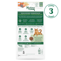Nutro adult salmon and brown rice dry cat food package shown at an angle.