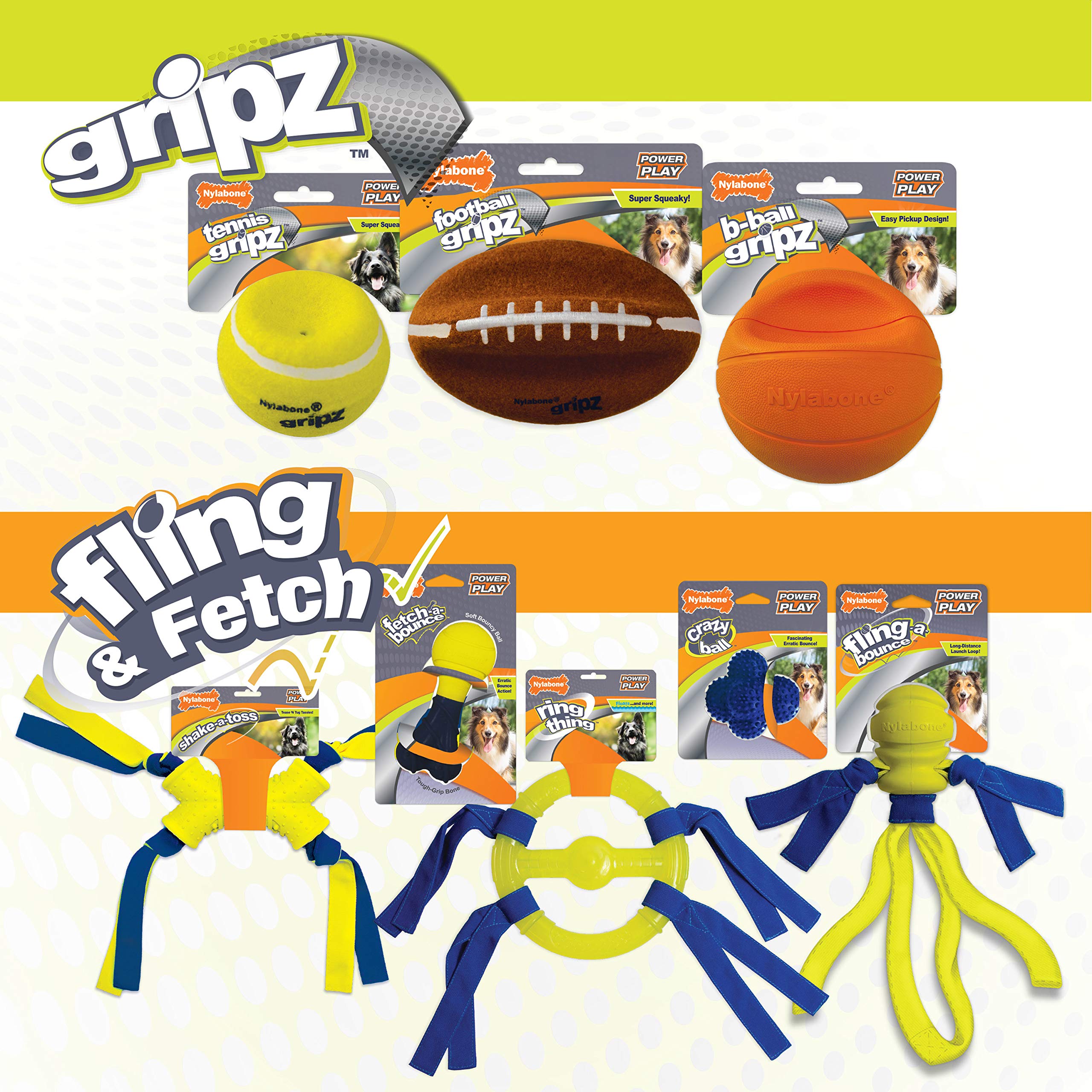 Nylabone Power Play Basketball Gripz dog toy being carried during play.