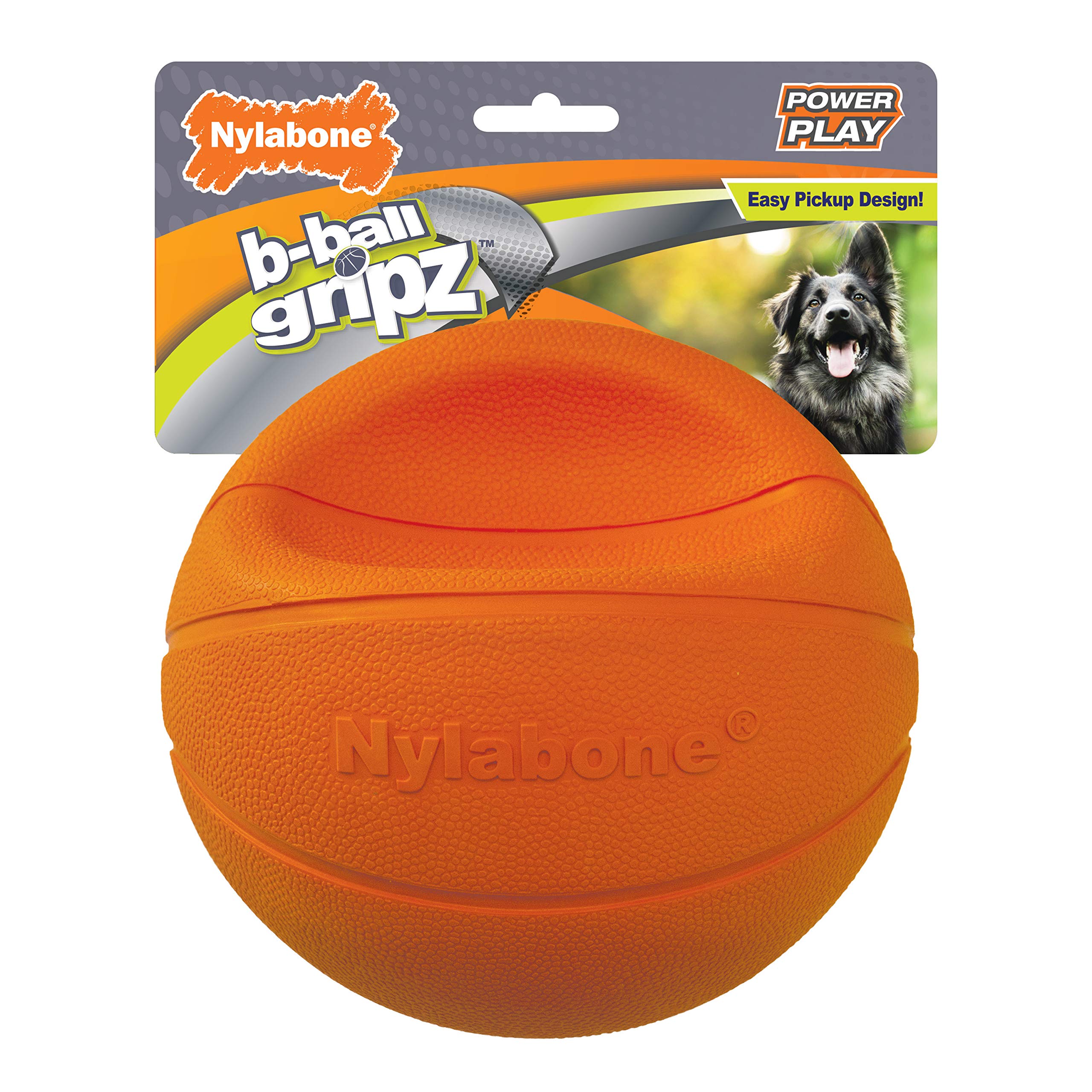 Nylabone Power Play Basketball Gripz dog toy shown from the front.