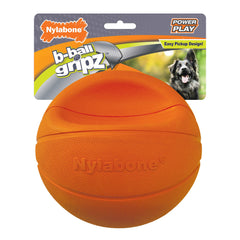 Nylabone Power Play Basketball Gripz dog toy shown from the front.