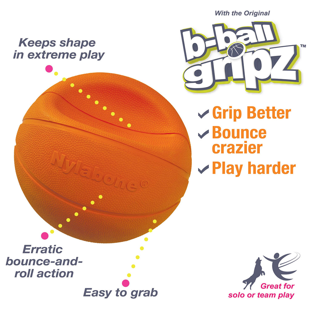 Nylabone Power Play Basketball Gripz dog toy shown for a size reference.