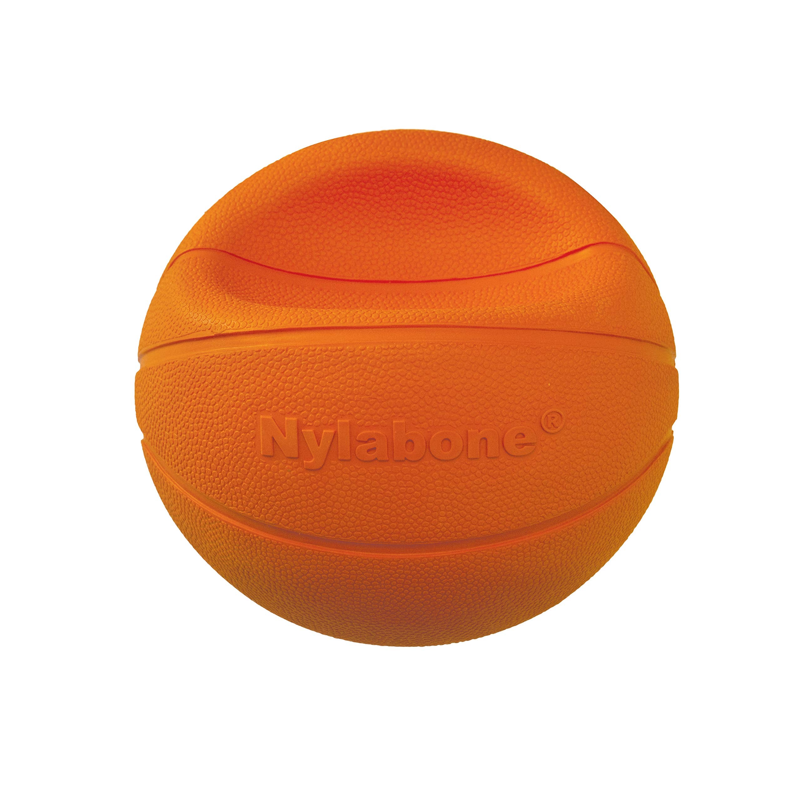 Nylabone Power Play Basketball Gripz dog toy shown in a tugging game.