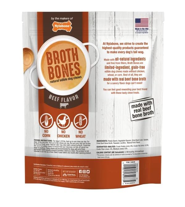 Nylabone Beef Broth Bones dog treats shown from an alternate viewing angle.