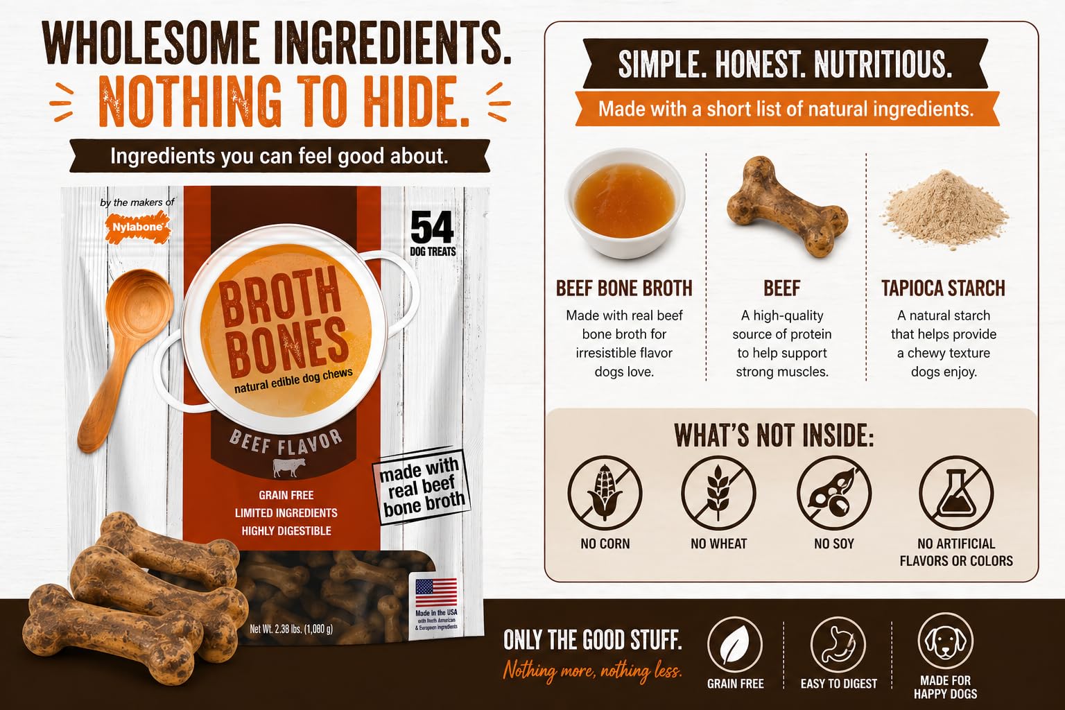 Nylabone Beef Broth Bones dog treats shown together as a product overview.