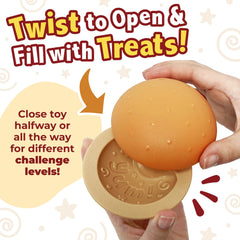Nylabone Strong Chew Bun Treat Toy shown twisted open at the treat pockets.