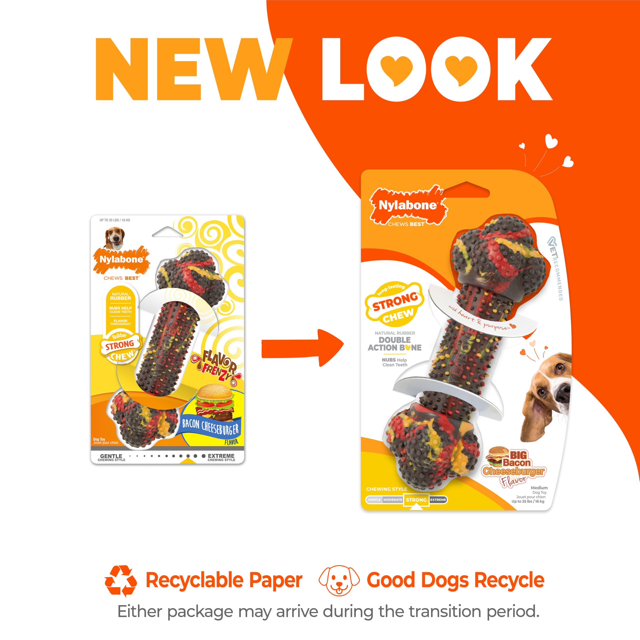 Nylabone Double Action Bone chew toy showing its two large ends.