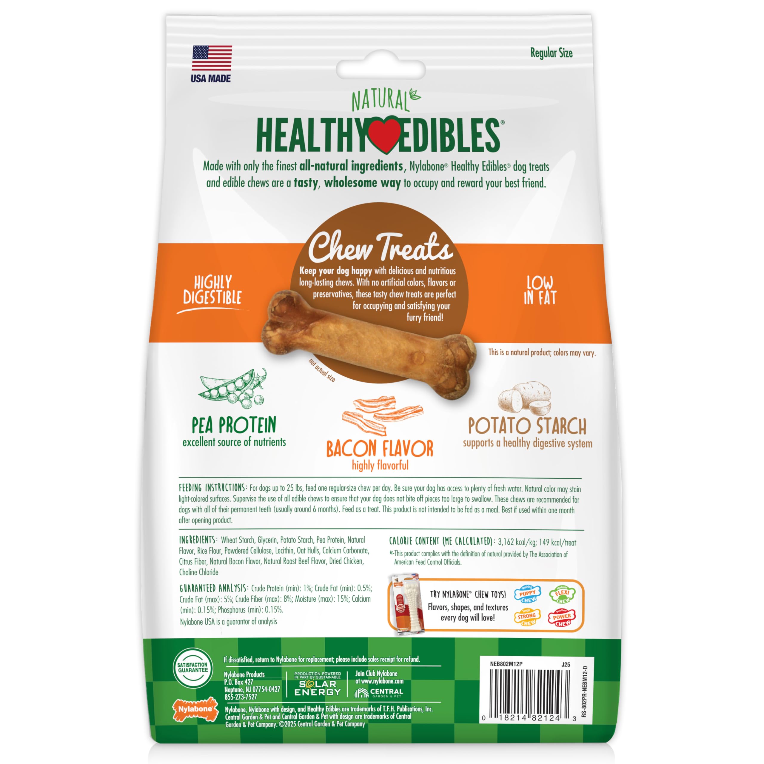Nylabone Healthy Edibles dog chew package showing ingredient information.