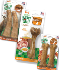 Nylabone Healthy Edibles dog chews shown with the front of the variety pack.