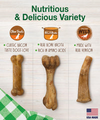 Nylabone Healthy Edibles dog chews featuring the ham bone-broth chew.